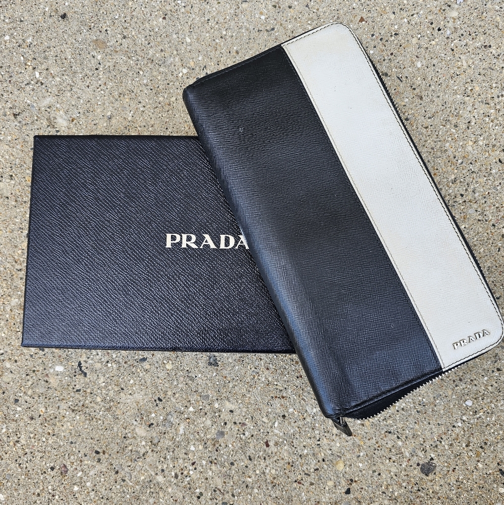 Prada Saffiano Long Zip around travel Wallet